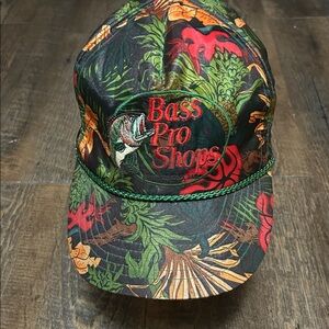Vintage Bass Pro Shops Gator Leaf Pattern Snapback Hat, Nylon Cap,‎ Hawaiian